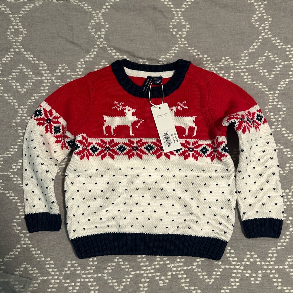 Janie and Jack Red and White Reindeer Crewneck Sweater 2021